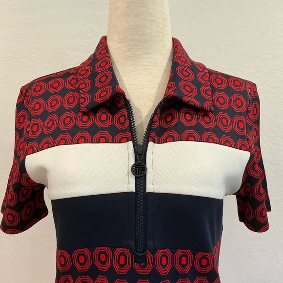 Tory Burch Sports Jacquard Color Block Dress Red and Navy Size XSmall - Picture 4 of 11